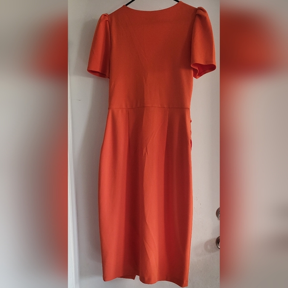 Express Orange Wrap Midi Dress Puff Sleeve V-Neck Size Medium - Picture 3 of 6